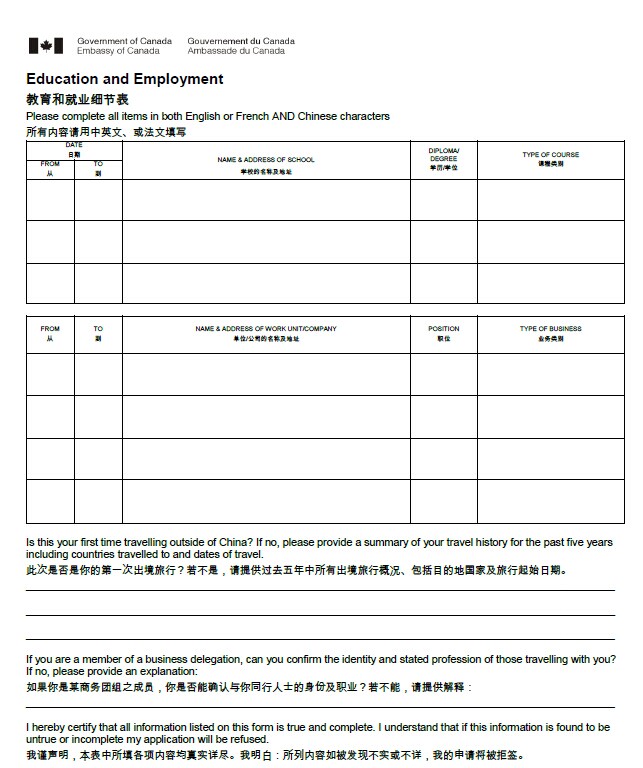 教育和就業細節表